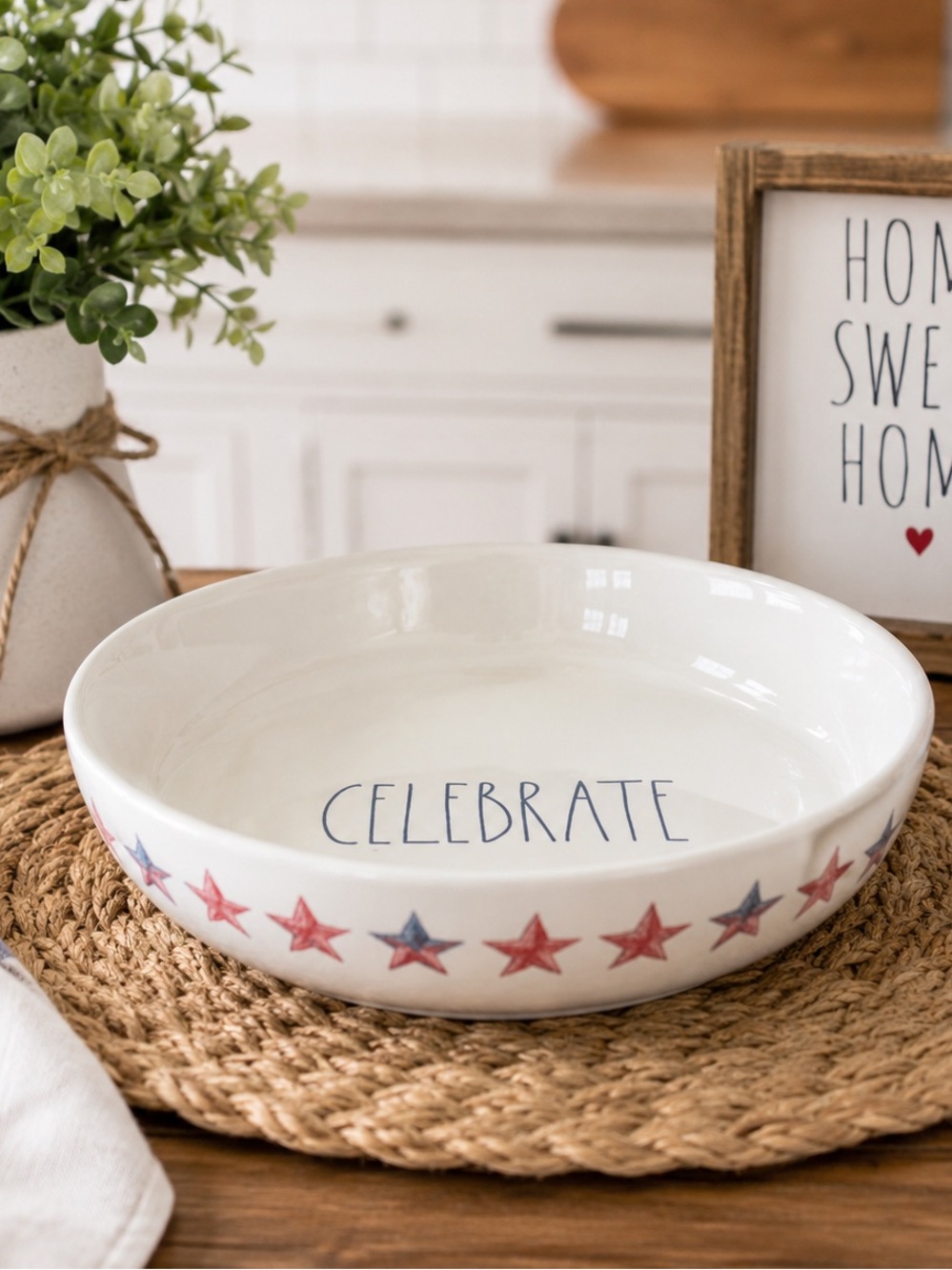 NEW Rae Dunn CELEBRATE Patriotic Serving Bowl Farmhouse Americana Decor